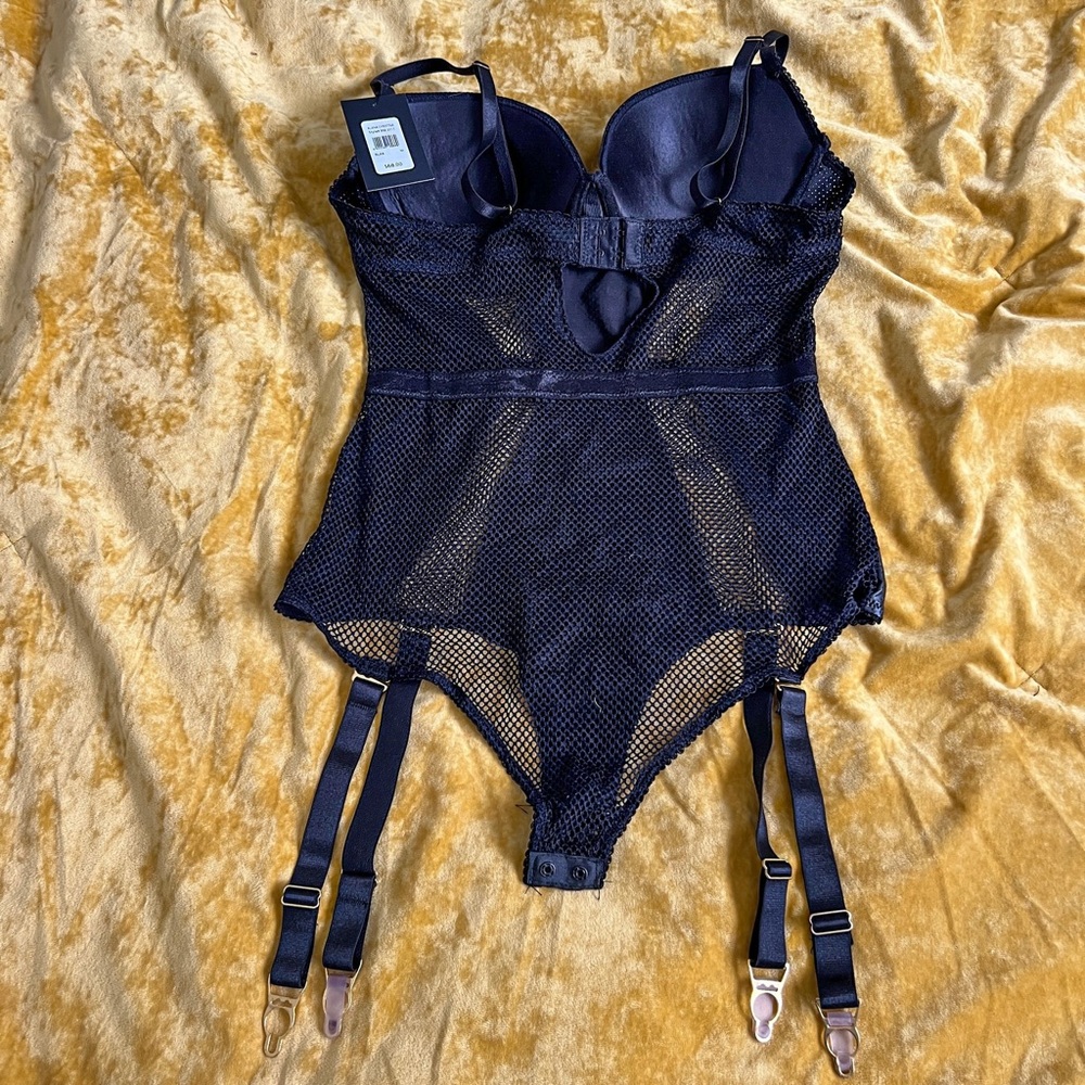Fredrick’s of Hollywood Alana Christina Black mesh body suit garter straps sze M - Picture 2 of 9